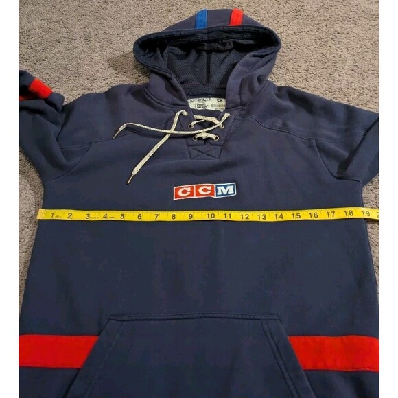 RARE CCM Vintage Jersey Lace Drawstring Pullover Logo Hoodie Men's Small - Picture 4 of 5